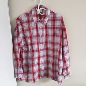 twik Thin Red Plaid Long Sleeve Button Down